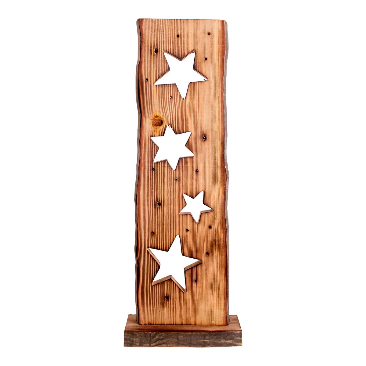 LED-Holz-Dekoleuchte Mond/Sterne 60 cm hoch Weihnacht-Deko aus Holz mit fest verbauten LEDs