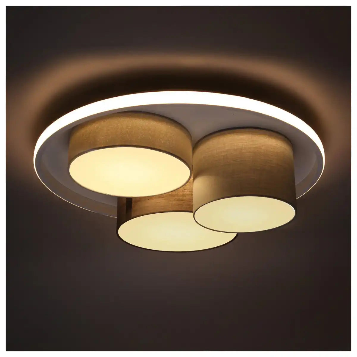 3er-LED Deckenleuchte "EPPAN" Ø 56cm, aus Metall, Kunststoff und Textil in Grau, integrierte LEDs, Beleuchtung für Wohnzimmer, Büro oder Eingangsbereich