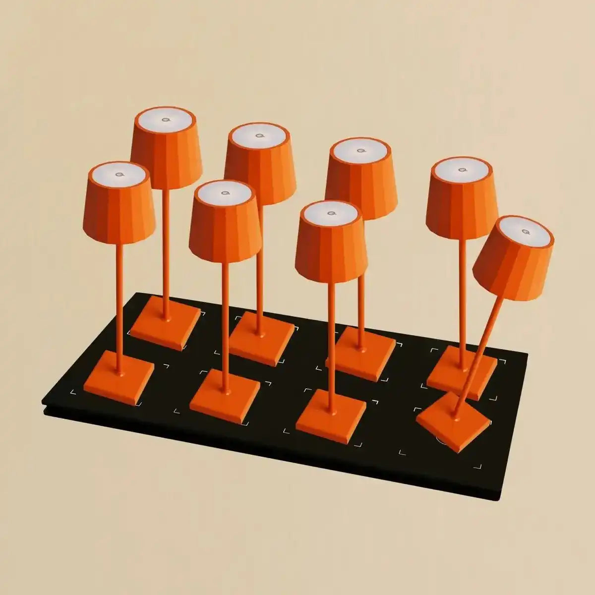 Combi Set Professional-8 x Wouter Blossom Orange wiederaufladbare Tischlampen und 1 x Zentrale Station Wireless Ladestation mit Qi-Technologie