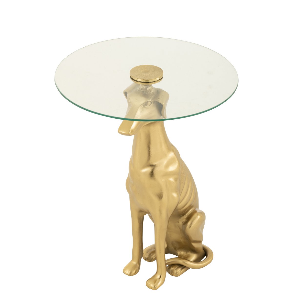 J-Line Side Table Hund Basis Aluminium/Glas Gold gefärbt