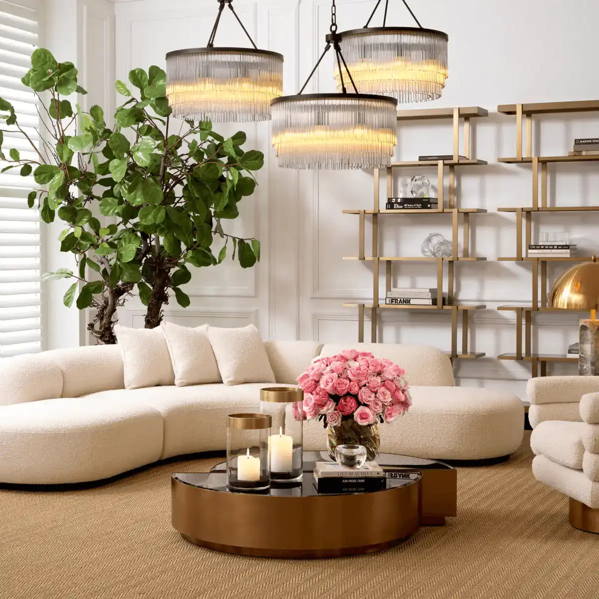2er Set Astra Couchtisch Handarbeit Gebürstetes Schwarz Gold rund - HomeDesign Knaus