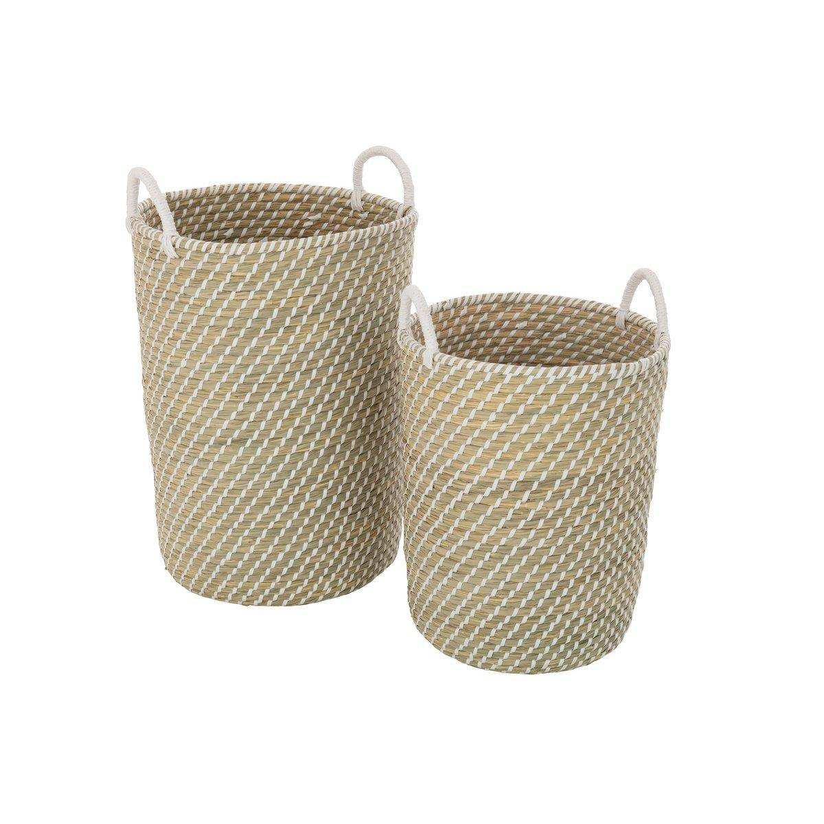 2er-Set Korb mit runden Griffen, Strohweiß-Natur - HomeDesign Knaus