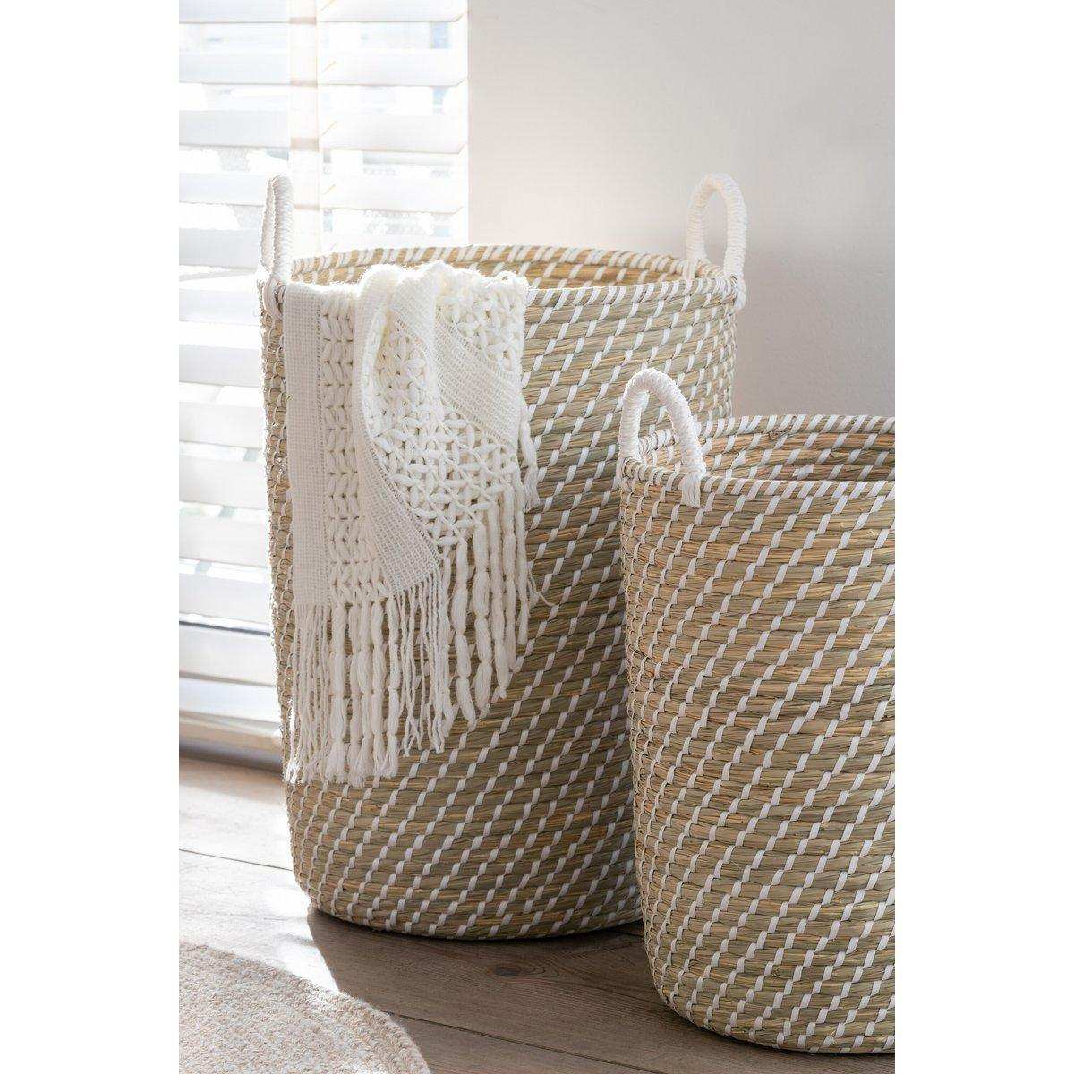 2er-Set Korb mit runden Griffen, Strohweiß-Natur - HomeDesign Knaus