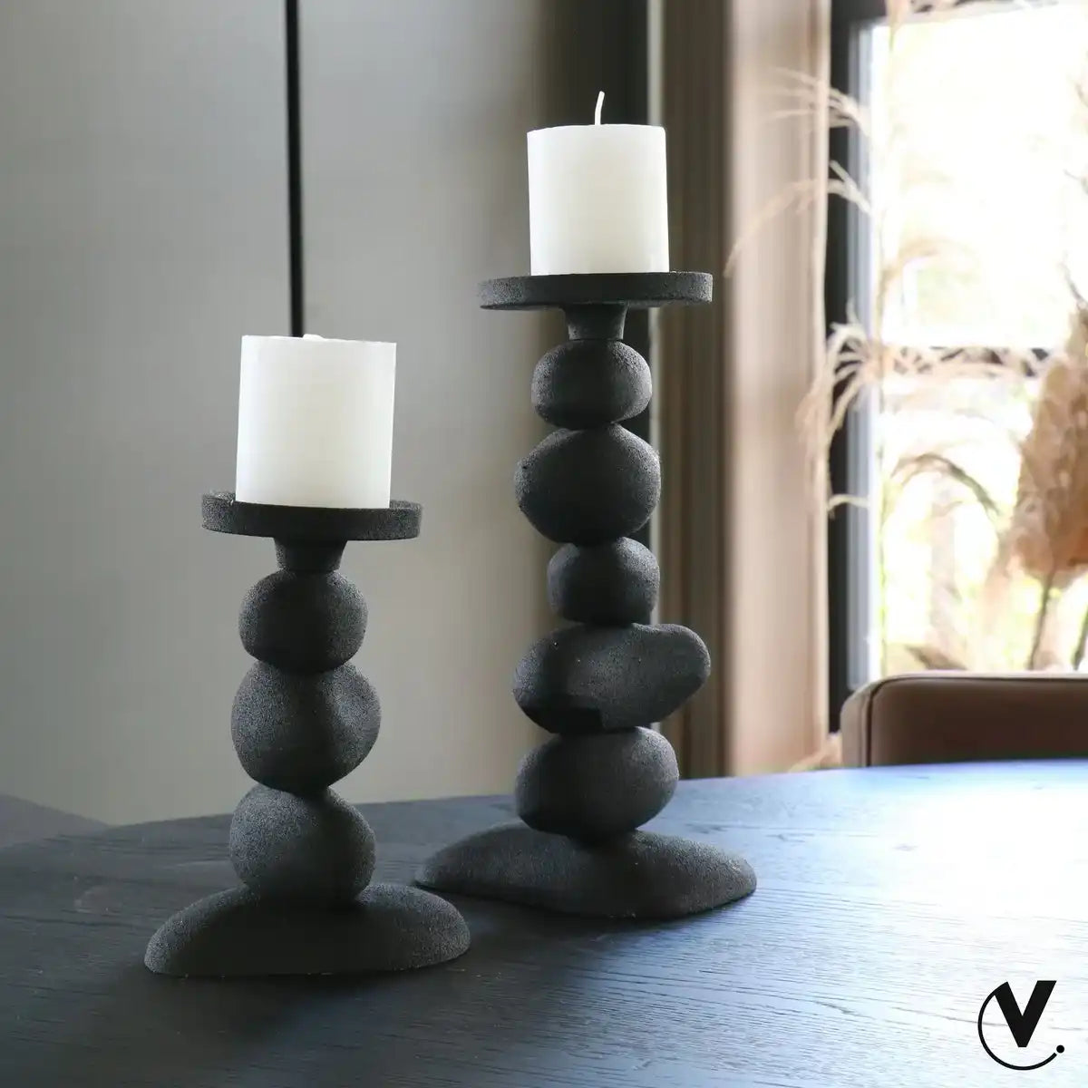 2er Set Stulpenkerzen Kerzenständer Carepa schwarz - HomeDesign Knaus