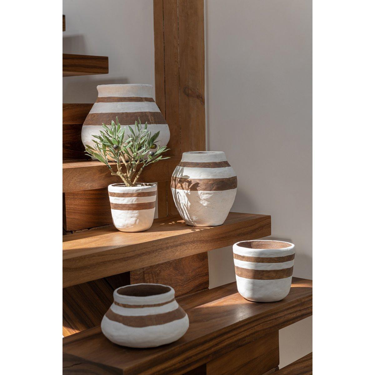 J-Line Blumentopf Kenya – Keramik – weiß/braun – mittel – Ø 18,00 cm