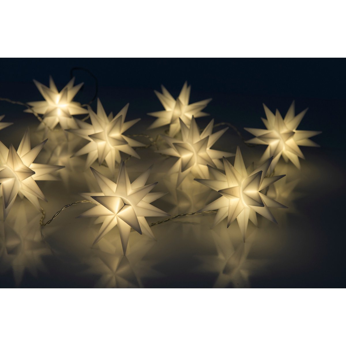 9er-Outdoor-LED-Weihnachtslichterkette 3D-Sterne /XMas-Lights - weiß