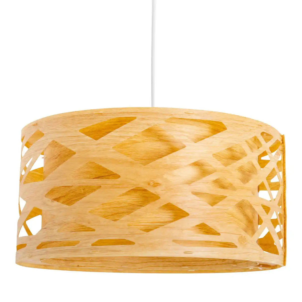 Pendelleuchte "FINJA" aus naturfarbigem Kunststoff/Holzimitat, mit E27-Fassung und einem Øvon 40 cm, Beleuchtung für Wohnzimmer, Esszimmer oder Flur.