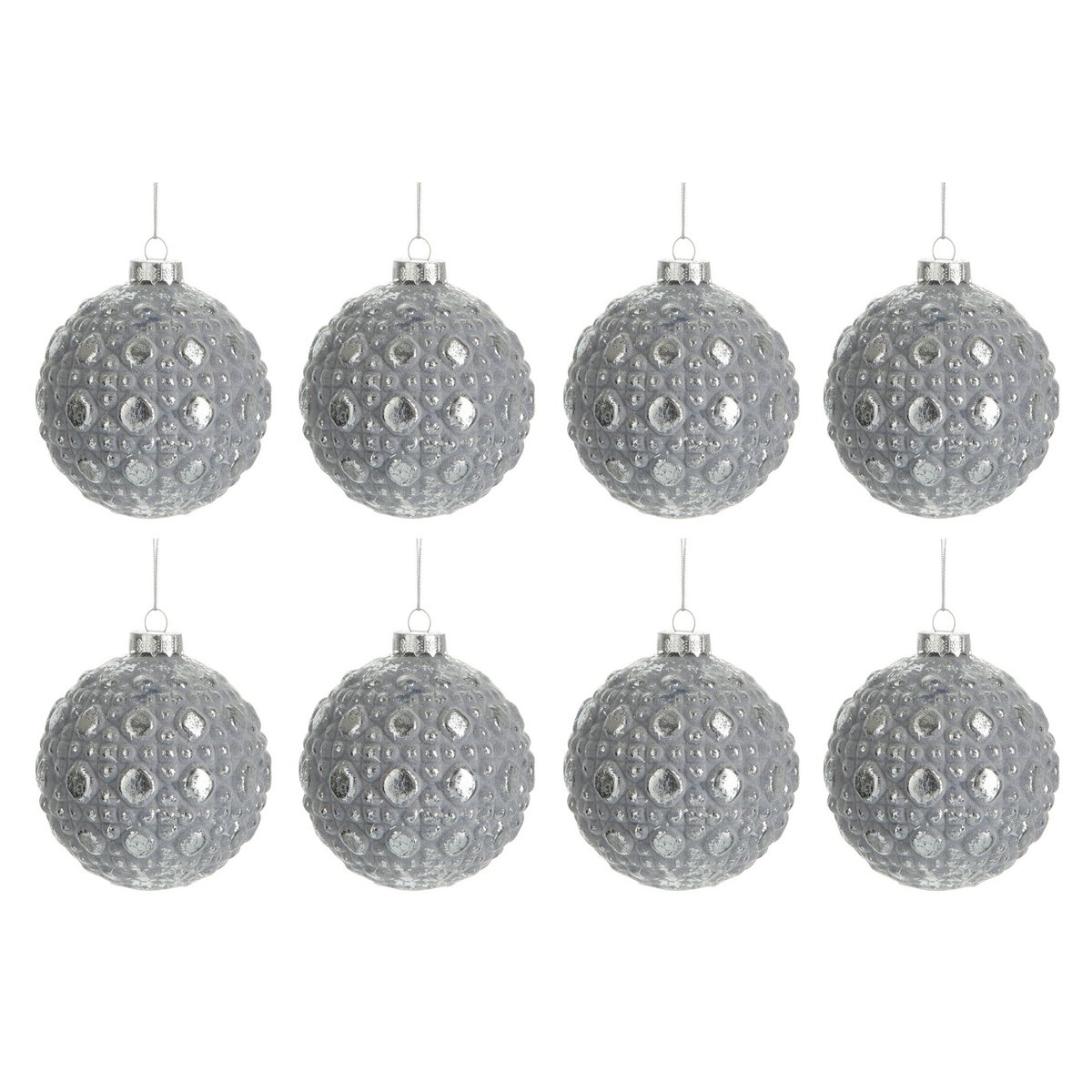 J-Line Box mit 8 Weihnachtskugeln, rundes Muster, Glas, Antikgrau, klein, 8 cm