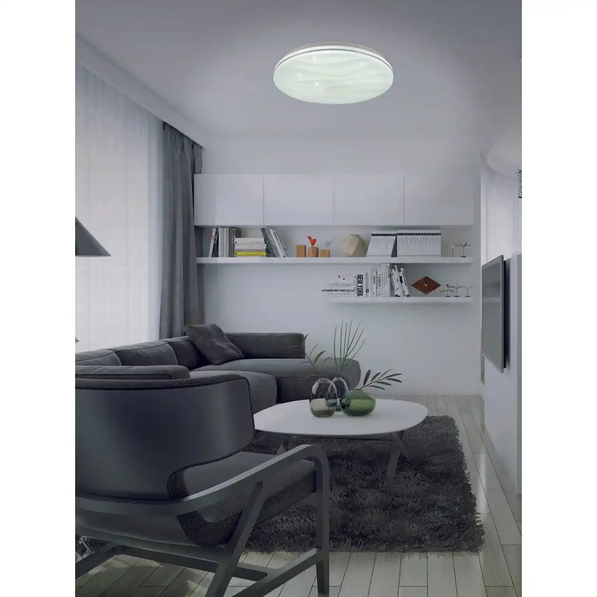 Smart Home LED Deckenlampe "AUSTIN" mit Kristalleffekt, viele Funktionen, aus Metall und Kunststoff, weiß, mit integrierten LEDs, Beleuchtung für Wohnräume oder Büro