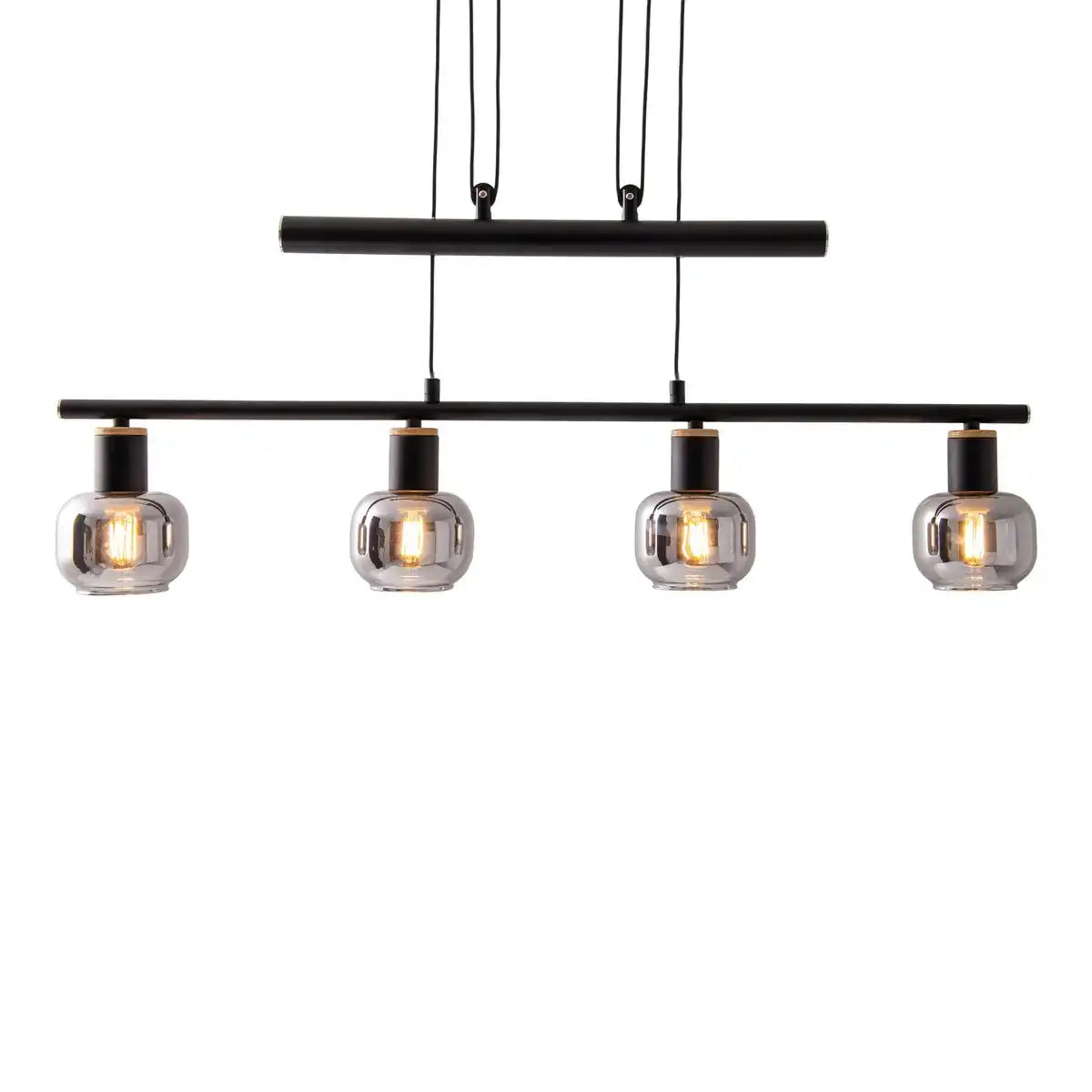 4er Pendelleuchte "FUMOSO", Pendellampe höhenverstellbar aus Metall und Rauchglas in Schwarz,, mit E14-Fassung, für Esszimmer, Wohnzimmer, Diele oder Büro, 78 x 10 cm