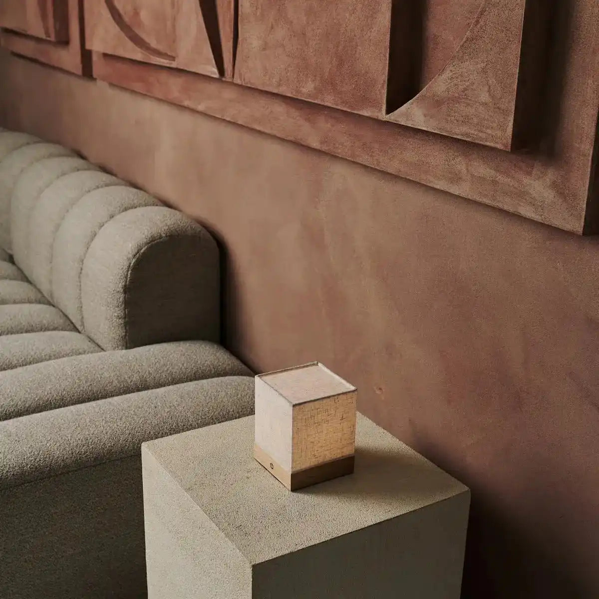 Zano hellbraune drahtlose Lampe mit Holz und Leinen - Stimmungsbeleuchtung, LED -Tischlampe mit Batterie