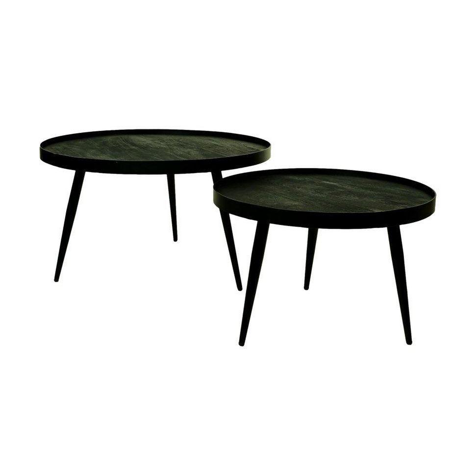HSM Collection-Runder Couchtisch S/2-ø76x44/ø58x40-Schwarz-Mango/Metall