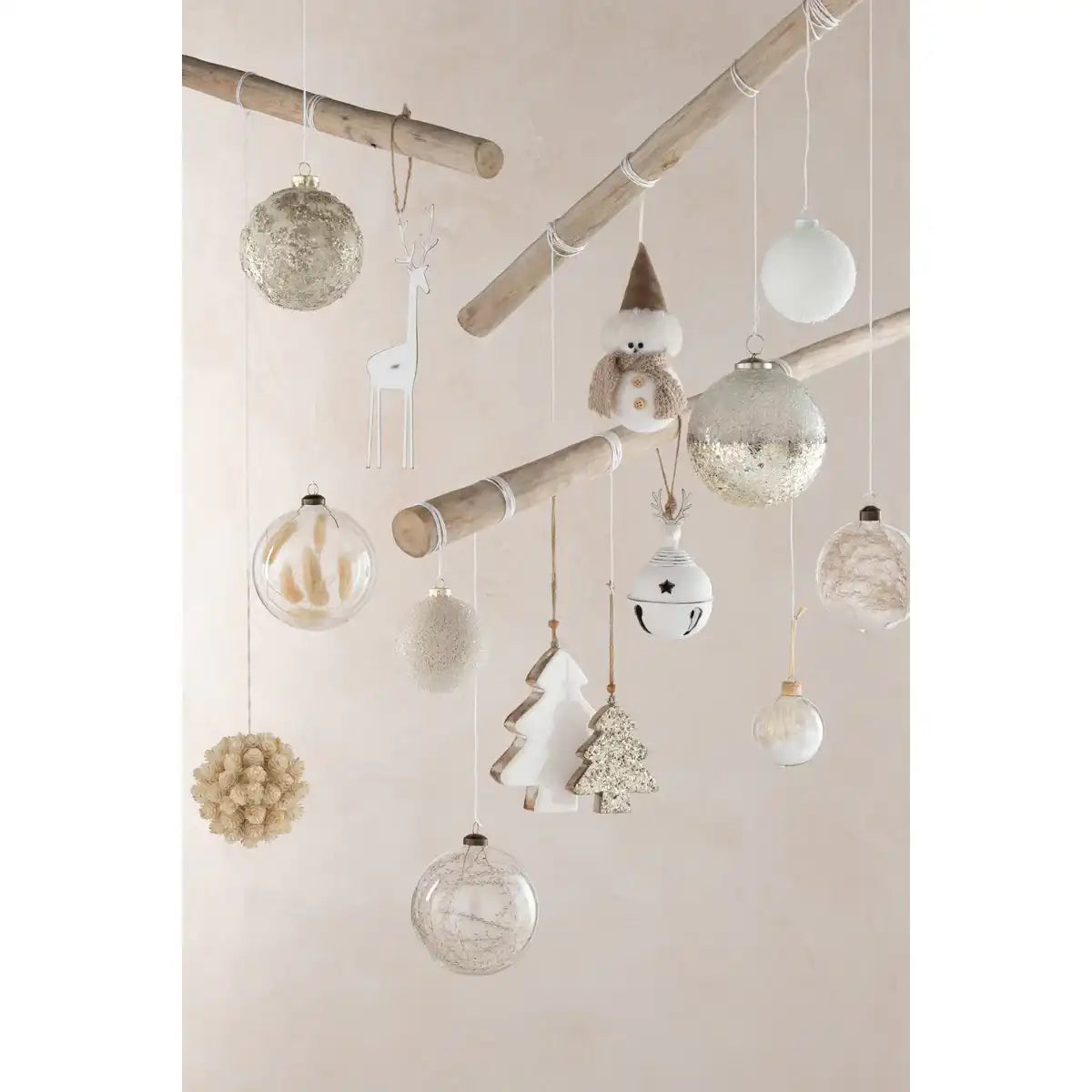J-Line Weihnachtskugel Snowy – Glas – Weiß – klein – 6er-Box