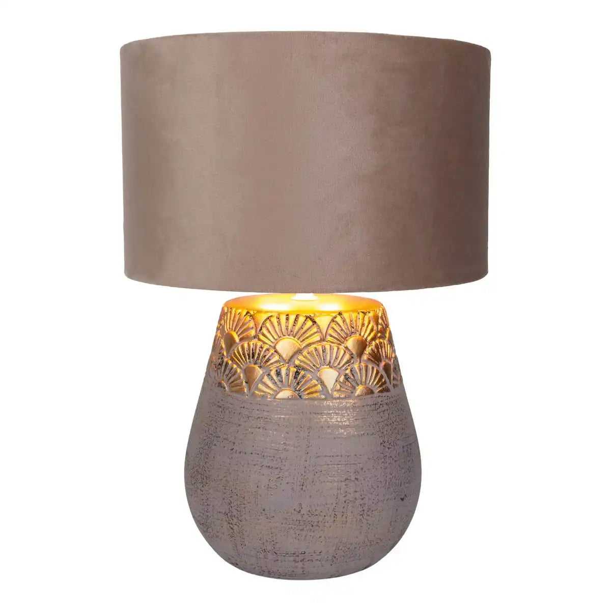 Keramik Tischleuchte "Bronco", Tischlampe, Keramik, beige/grau/Gold, mit E14-Fassung, für Esszimmer, Wohnzimmer, Diele oder Büro, 39 cm hoch