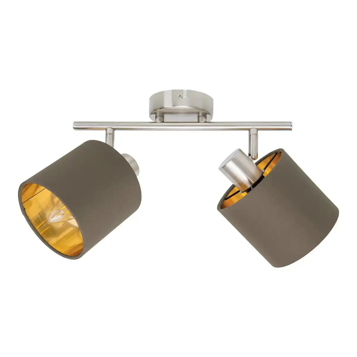 2er Wand- und Deckenleuchte "MARON" aus Metall satiniert-matt mit Stoffschirmen in Braun, mit E14-Fassung, Lampe für Wohnzimmer, Esszimmer, Flur und Büro, 46 x 12 cm