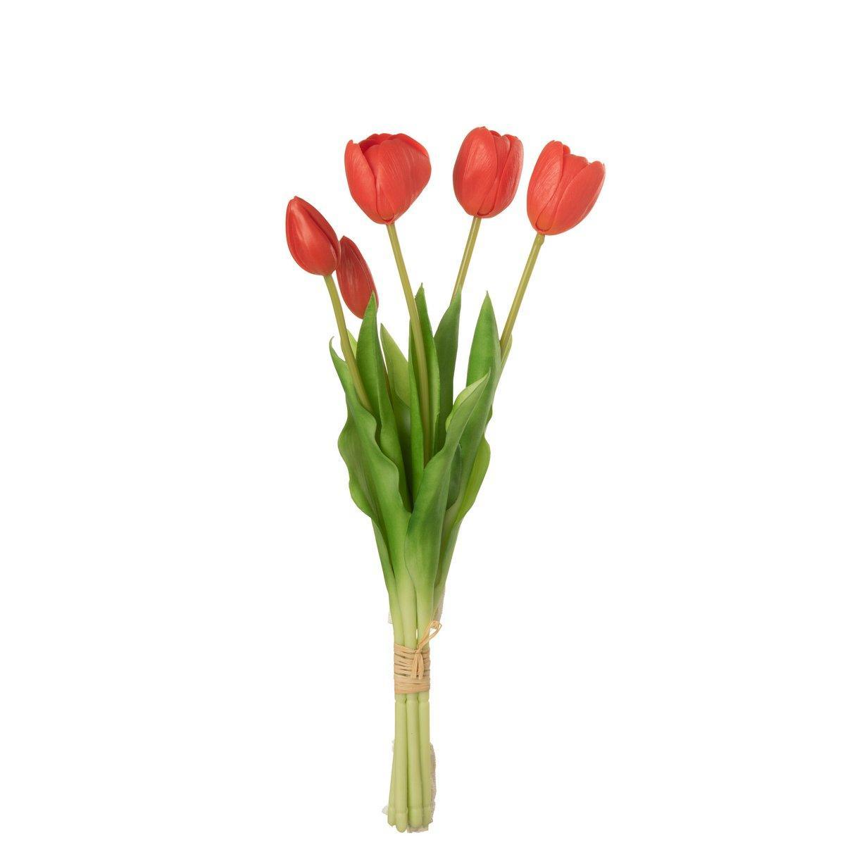 J-Line Blumenstrauß aus Tulpen, 5 Stück, PU, Korallenrosa, mittelgroß