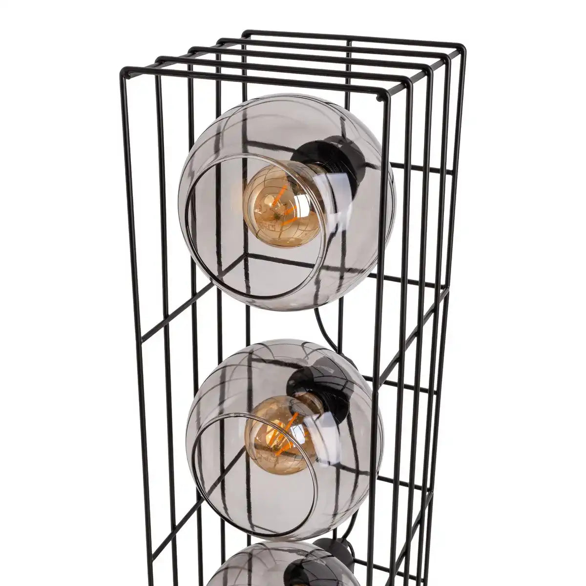 Glas-Stehleuchte "CESTA" Stehlampe aus schwarzem Metalldraht und getöntem Glas, mit E27-Fassung, 95 cm hoch, für Esszimmer, Wohnzimmer, Diele oder Büro,