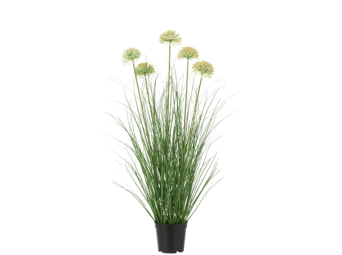 Kunstpflanze Gras mit Blumen im Topf PVC-Grün 72 cm