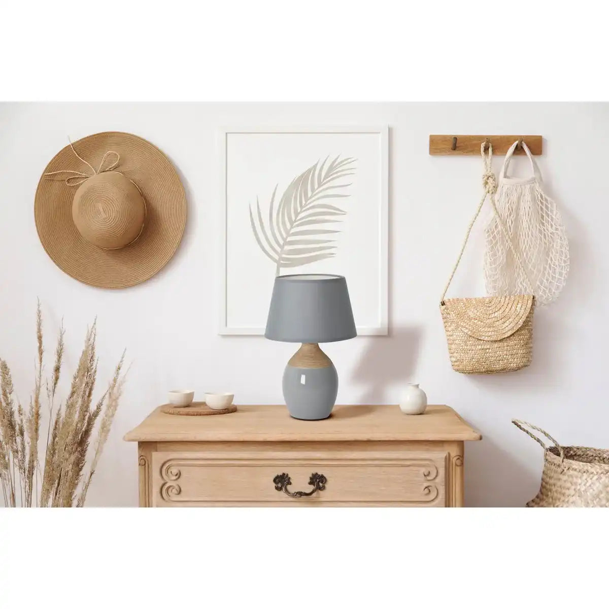 Keramik Tischleuchte "TALIA", Tischlampe, Keramik, beige/grau, mit E14-Fassung, für Esszimmer, Wohnzimmer, Diele oder Büro, 31 cm hoch