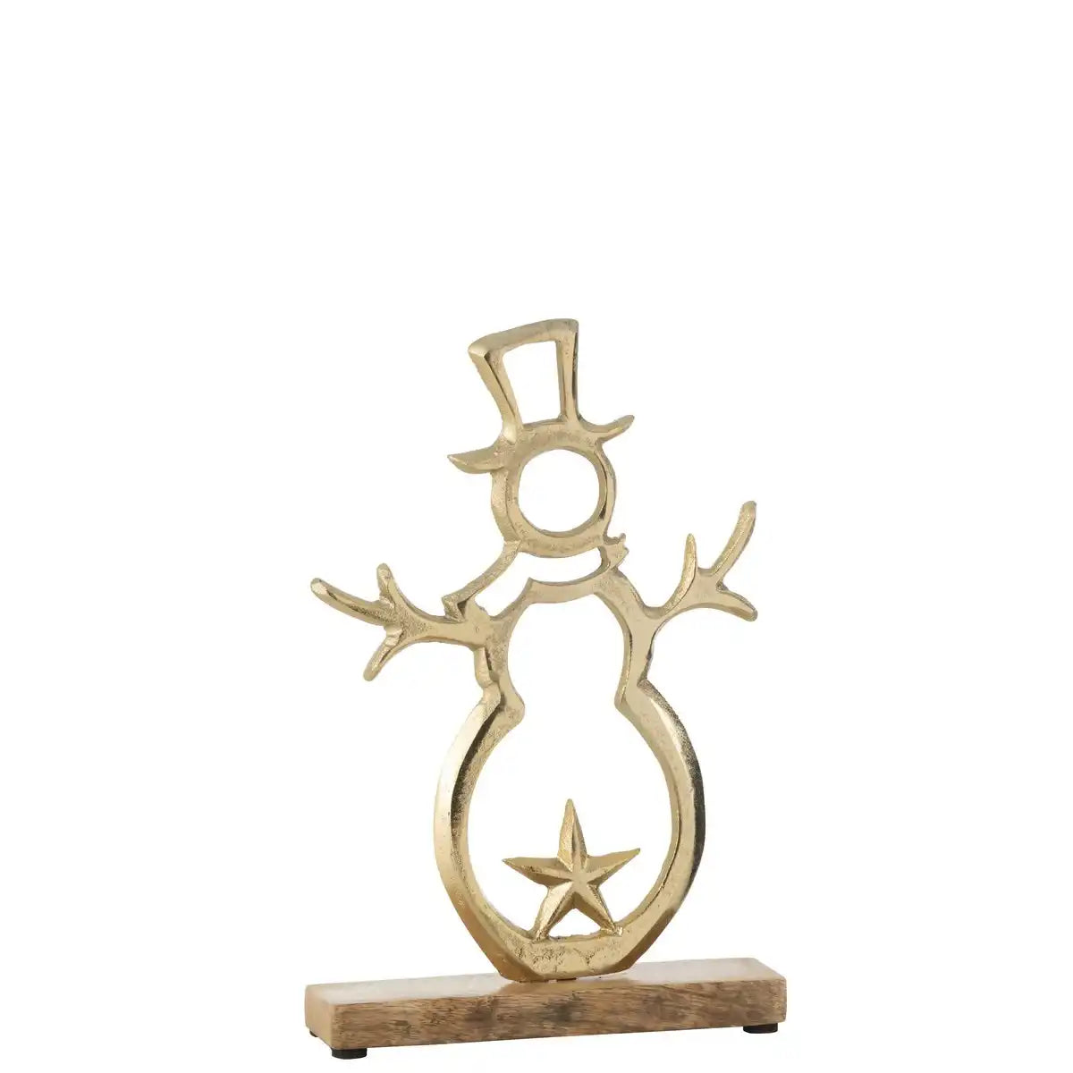 J-Line Schneemann-Stern auf Fuß, Aluminium/Holz, goldfarben, groß