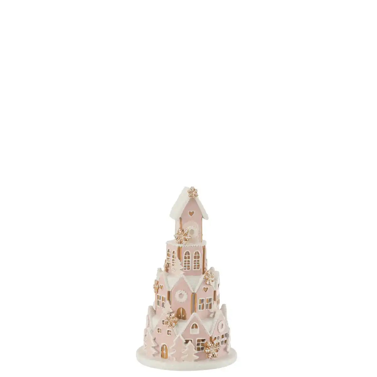 J -Line Dekoration Lebkuchenhaus - Polyresin - Pink/Weiß - klein