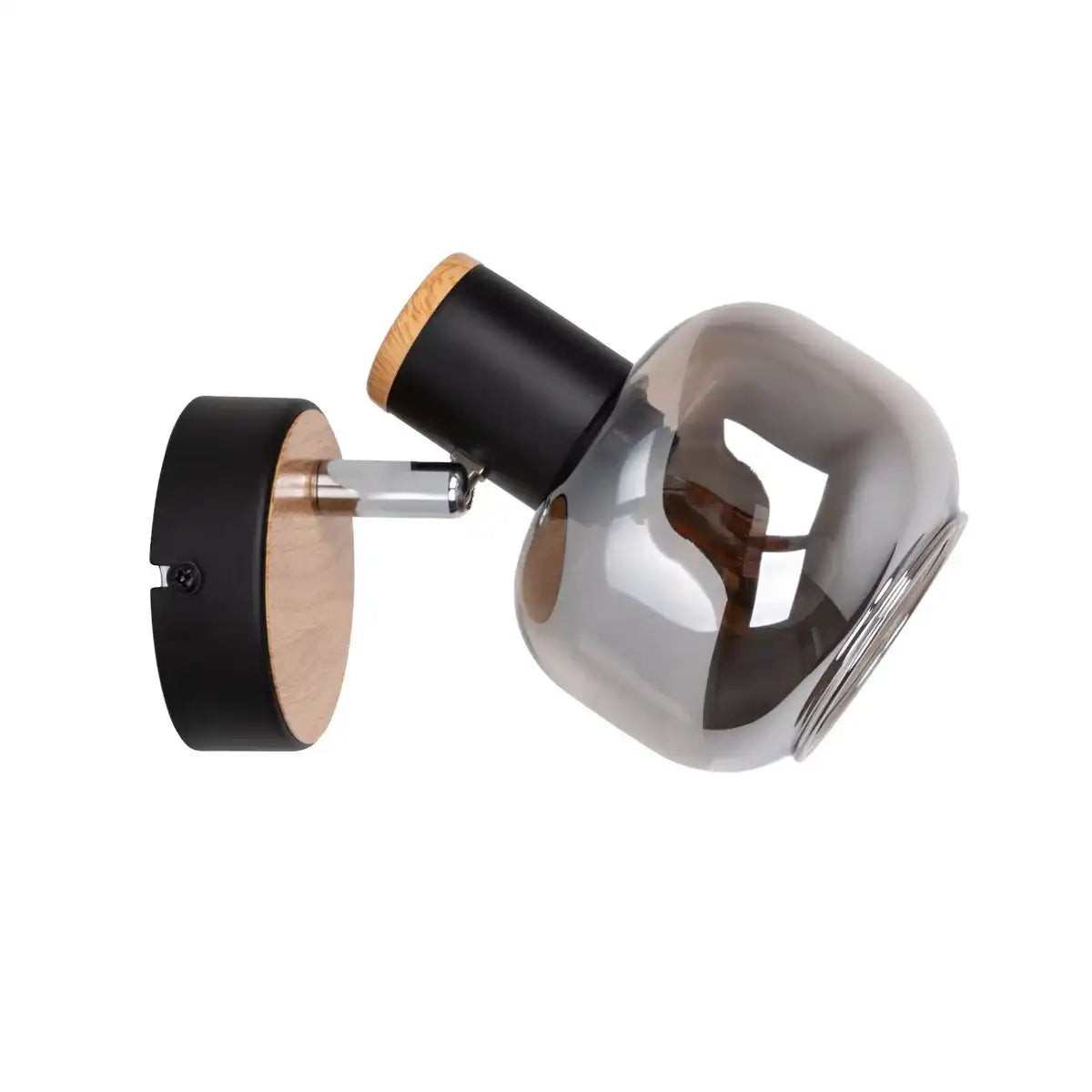 Glas-Wand Spot "FUMOSO", Wandlampe aus Metall und Rauchglas in Schwarz, und Natur, mit E14-Fassung, für Esszimmer, Wohnzimmer, Diele oder Büro, Leuchte für Wohnzimmer, Esszimmer, Flur oder Diele 16 x 14 cm
