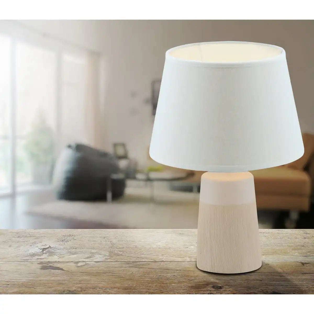 Keramik Tischleuchte "TALIA", Tischlampe aus Keramik, beige/weiß, mit E14-Fassung, für Esszimmer, Wohnzimmer, Diele oder Büro, 31 cm hoch
