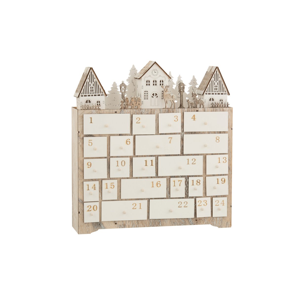 J-Line Adventskalender Weihnachten – Holz – Beige – 40 cm – LED-Leuchten