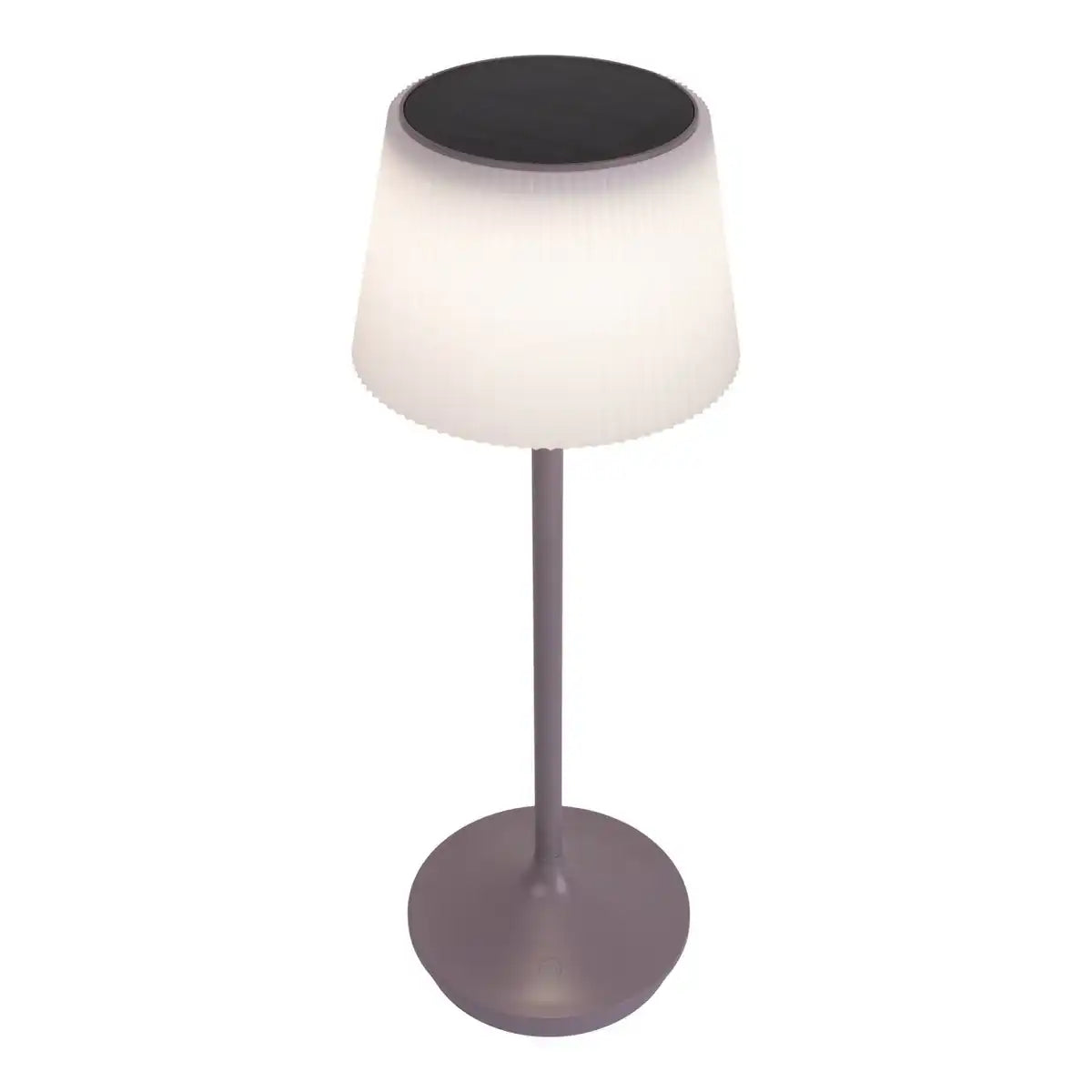Solar-Akkutischleuchte "EMMI" 38 cm hoch, Schirm Ø 13 cm, Metall in Brombeer und weißer Kunststoff, für den Außenbereich, dimmbar CCT.