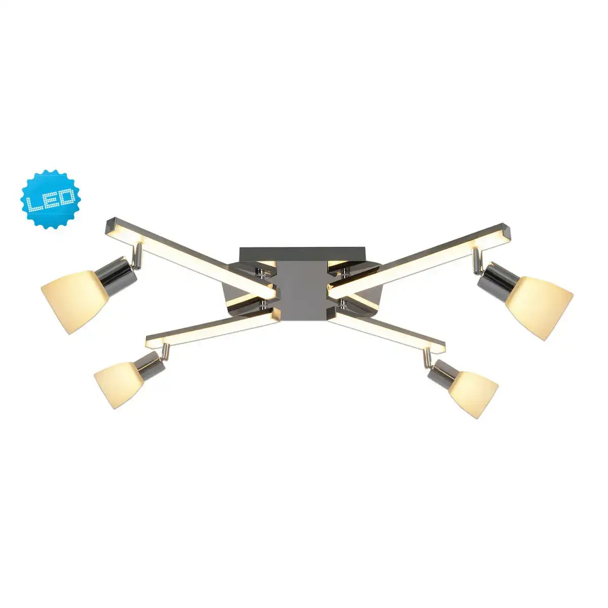 LED Deckenleuchte "IBIZA" 68 cm lang, aus chromfarbenem Metall, Glas und Kunststoff