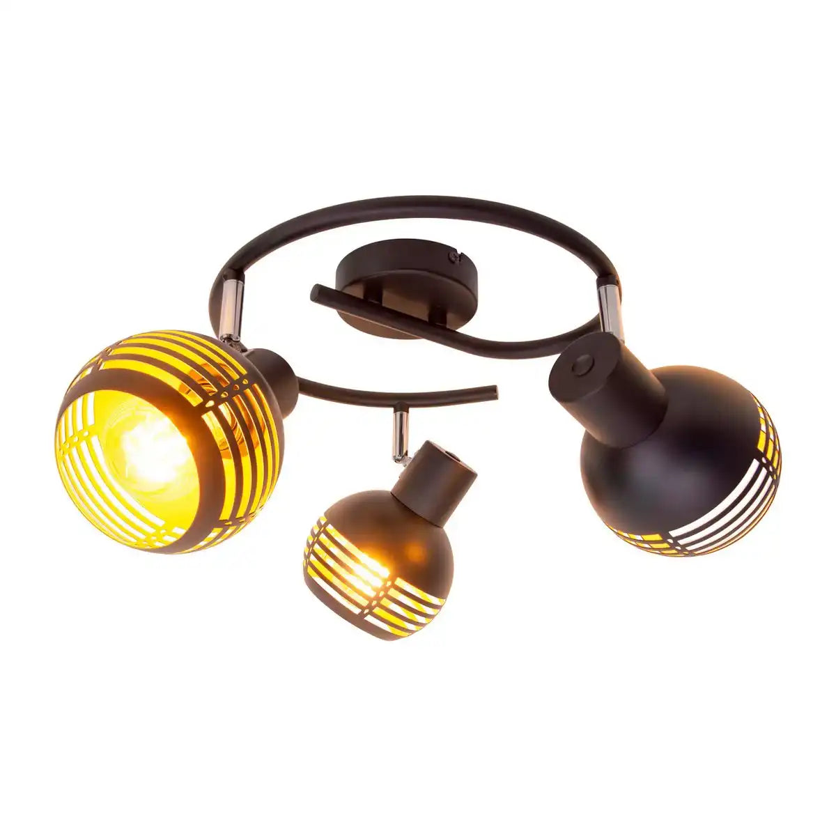 3er Wand- und Deckenrondell Spot "CASCO" aus Metall in Schwarz, und Gold, mit E27-Fassung, Øca. 48 cm. Stilvolle Beleuchtung für Wohnzimmer, Esszimmer oder Küche.