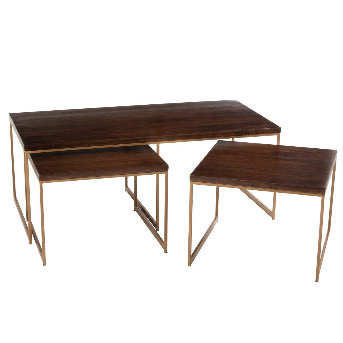 J-Line Couchtisch Rafi 3-teilig Eisen/Holz - Gold/Dunkelbraun