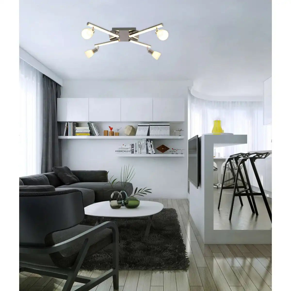 LED Deckenleuchte "IBIZA" 68 cm lang, aus chromfarbenem Metall, Glas und Kunststoff