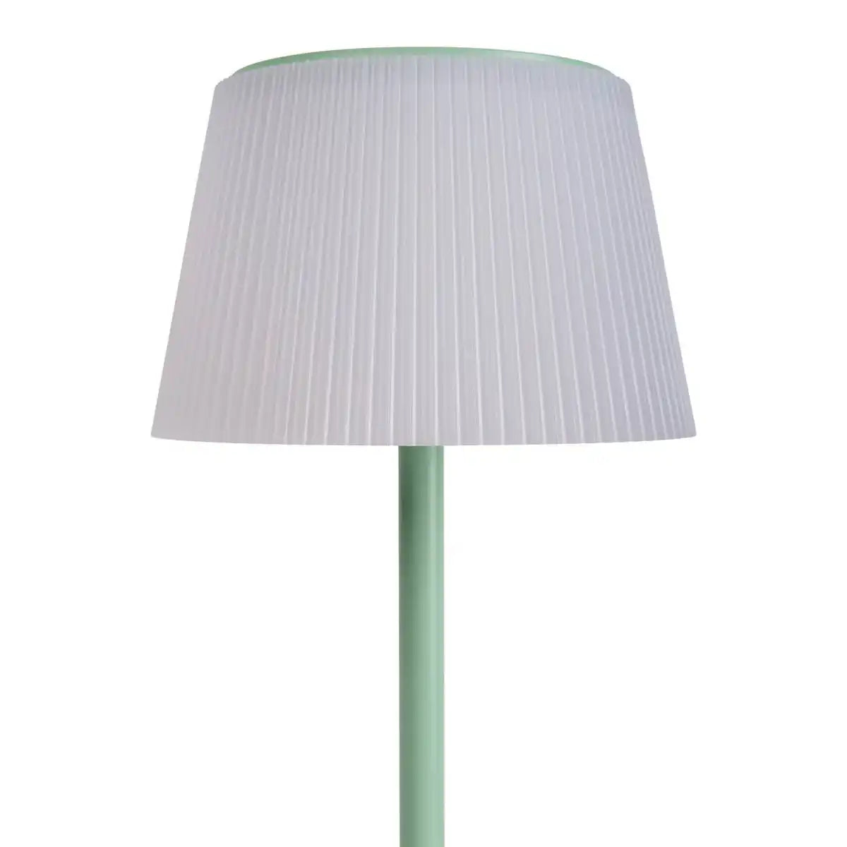 Solar-Akkutischleuchte "EMMI" 38 cm hoch, Schirm Ø 13 cm, Metall in Mint und weißer Kunststoff, für den Außenbereich, dimmbar CCT.