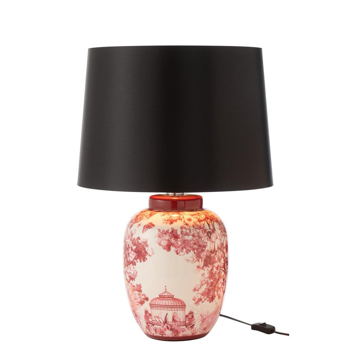 J-Line Lampe+Lampenschirm Moriko Porzellan Schwarz/Rot/Weiß