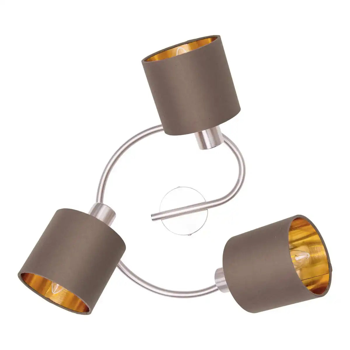 3er Wand- und Deckenrondell "MARON" aus Metall satiniert-matt mit Stoffschirmen in Braun, mit E14-Fassung, Lampe für Wohnzimmer, Esszimmer, Flur und Büro, 28,5 cm Durchmesser
