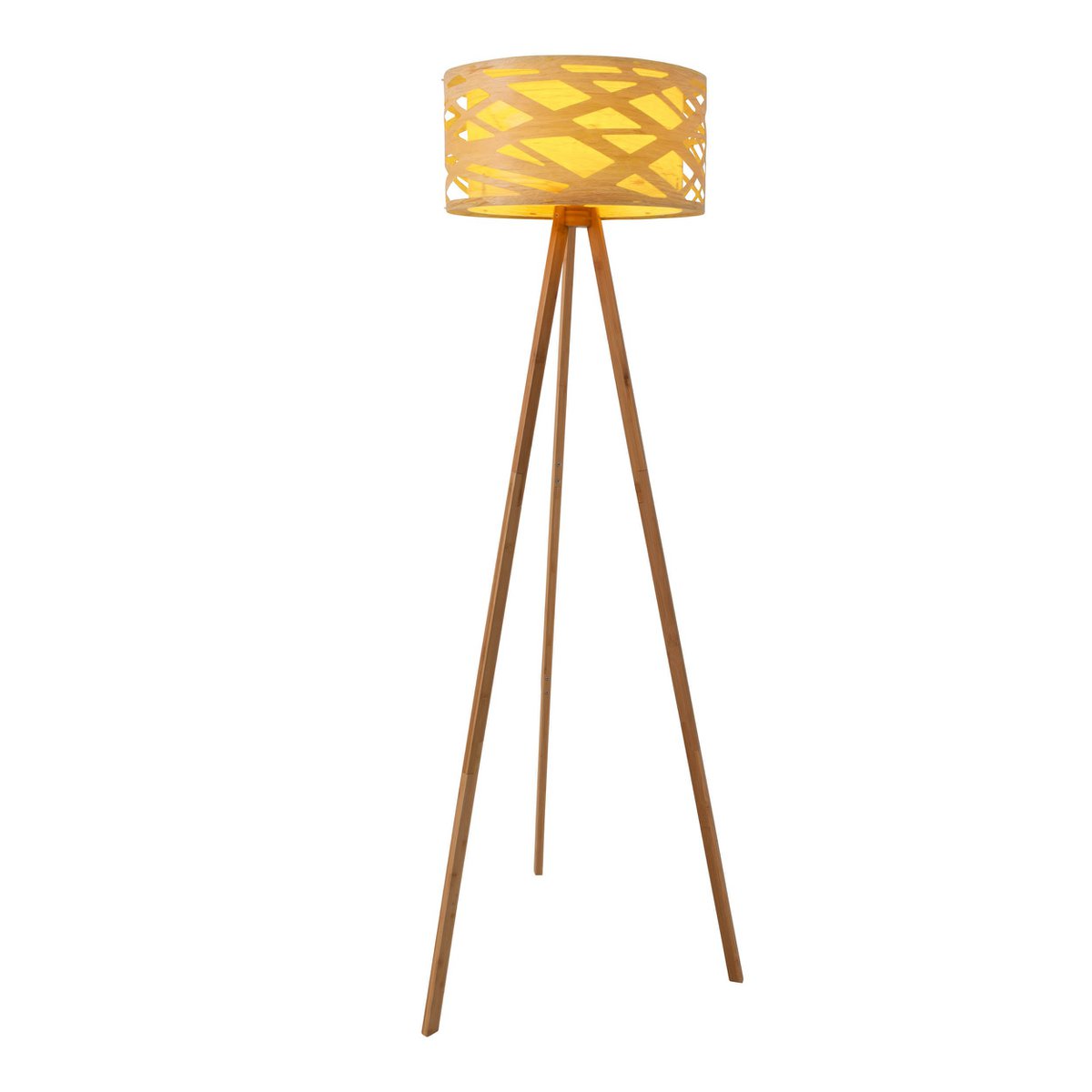 Stehleuchte "FINJA" aus naturfarbigem Kunststoff/Holzimitat, mit E27-Fassung Beleuchtung für Wohnzimmer, Esszimmer oder Büro, 148 cm hoch