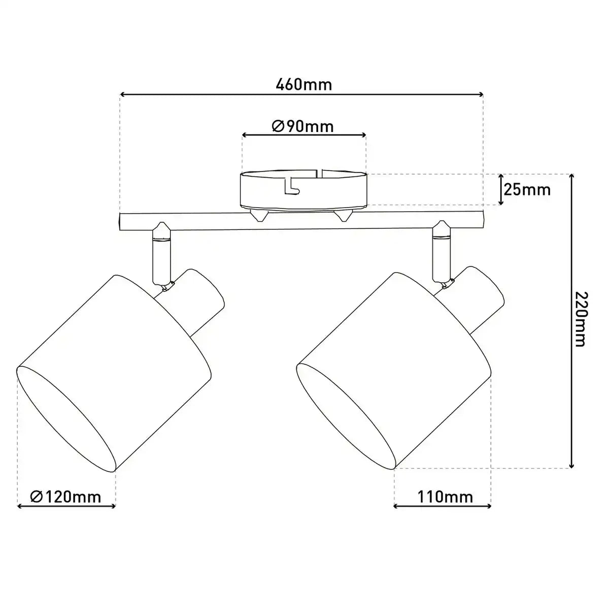 2er Wand- und Deckenleuchte "MARON" aus Metall satiniert-matt mit Stoffschirmen in Natur, mit E14-Fassung, Lampe für Wohnzimmer, Esszimmer, Flur und Büro, 46 x 12 cm