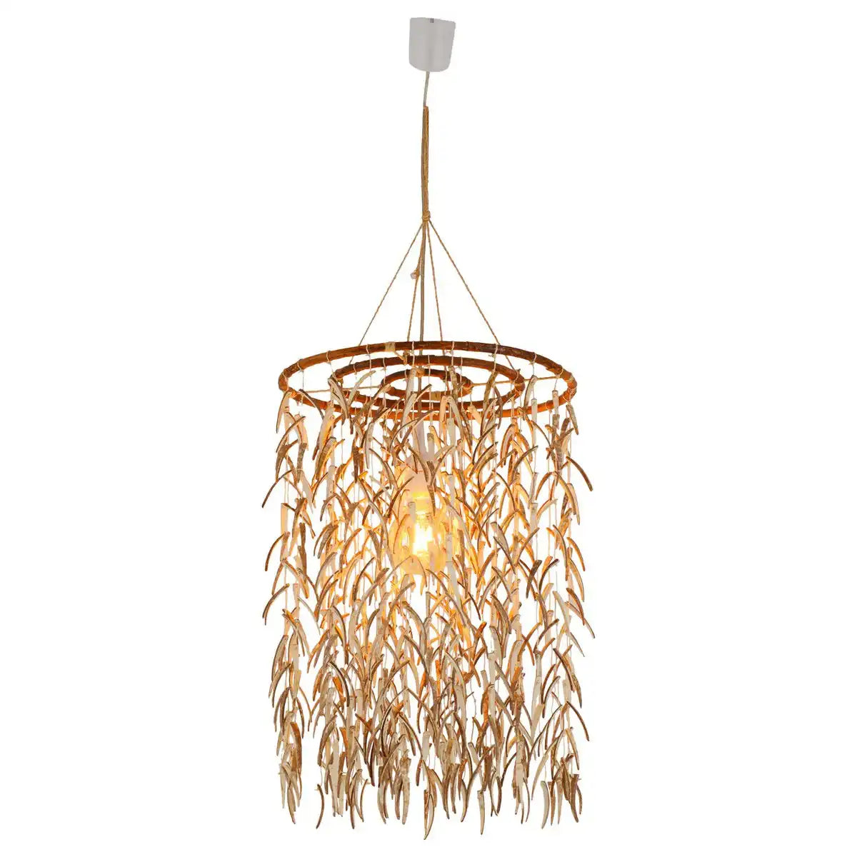 Pendelleuchte "KOKOS" Ø 40 cm, aus Holz und Kokosschalen, beige/braun, E27-Fassung, Beleuchtung für Wohnzimmer, Esszimmer oder Wintergarten.
