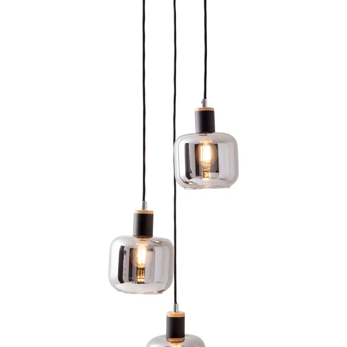 3er Deckenleuchte "FUMOSO", Pendellampe aus Metall und Glas in Schwarz,, mit E14-Fassung, für Esszimmer, Wohnzimmer, Diele oder Büro, Hängelampe Gesamthöhe 123 cm.