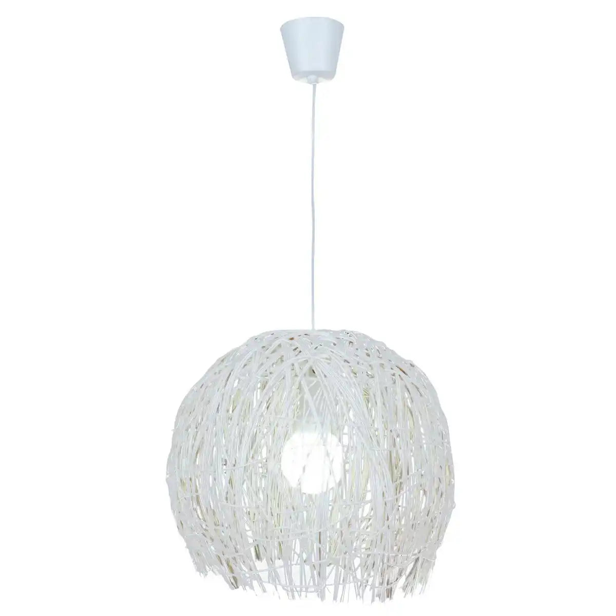 Korb-Pendelleuchte "STRUWEL" Ø 40, aus weißem Rattan, E27-Fassung.