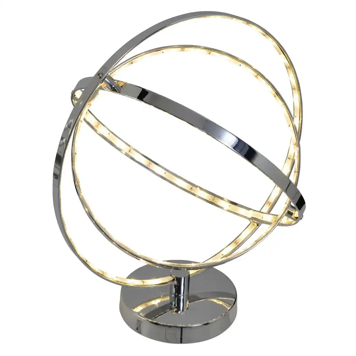 LED Tischleuchte 39 cm, chromfarbenes Metall, integrierte LEDs.