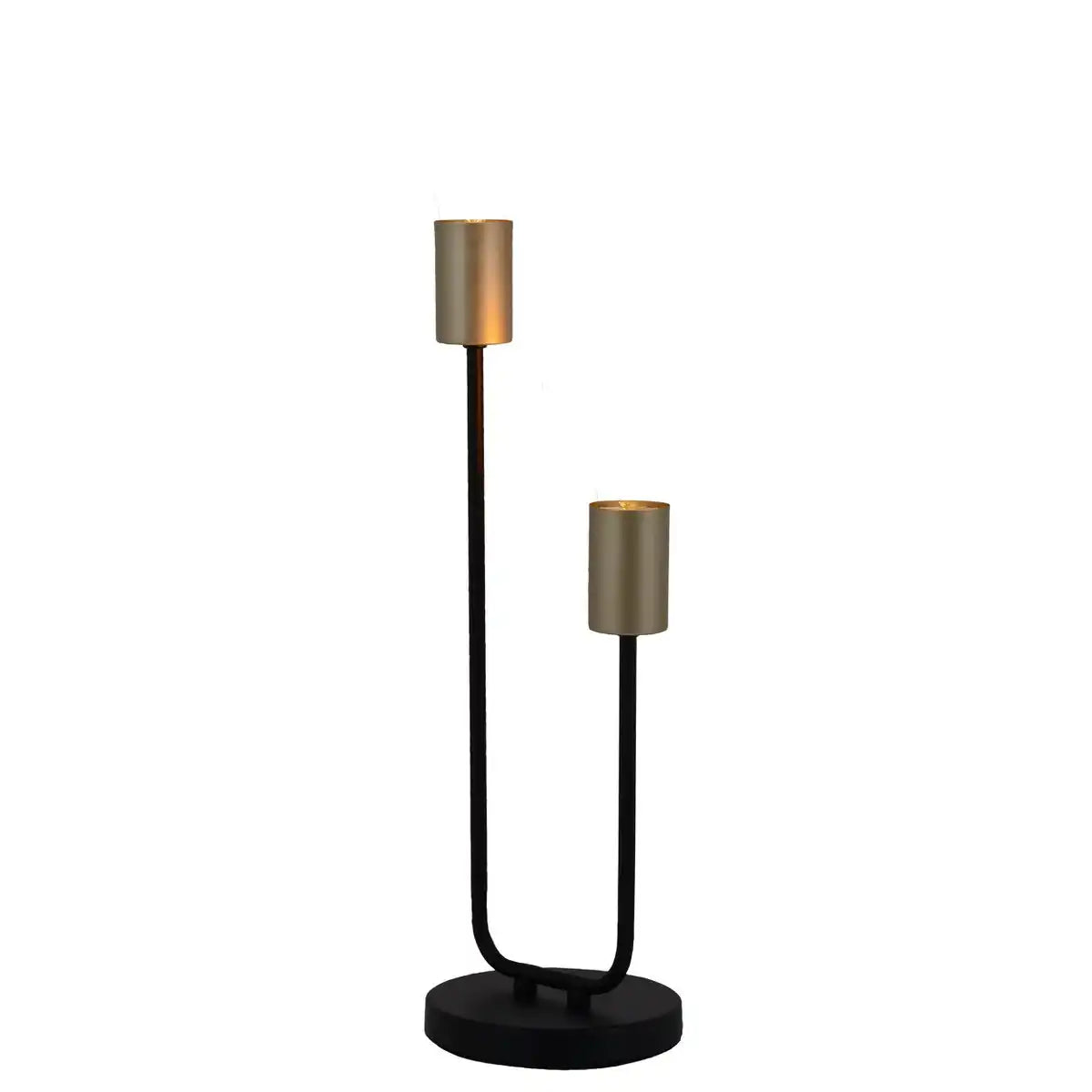 Tischleuchte 2-flammig. "MODO" aus Metall in Schwarz,, Fassungen in Gold, E27-Fassung, Tischlampe für Wohnzimmer, Esszimmer, Küche, Diele, Flur oder Büro, 45 x 14 cm