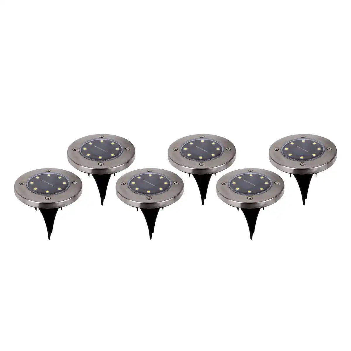 6er-Set LED Solar-Boden-Erdspieß "KIAN" , für Außen, Erdspieß aus Metall und Kunststoff in Stahl-blank, mit integrierter LED
