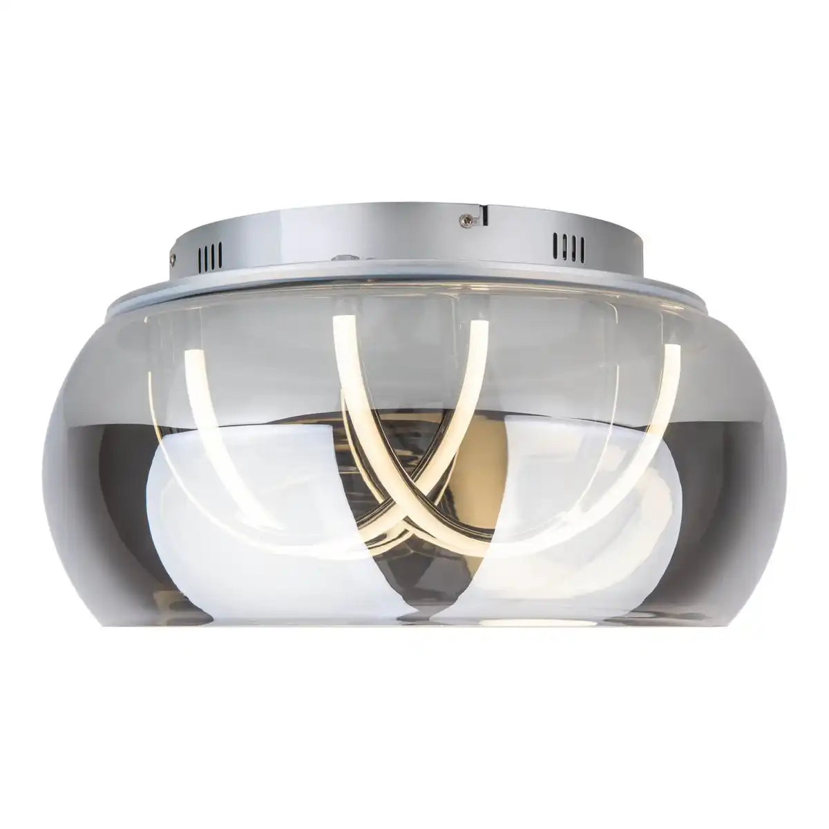 LED Deckenleuchte "MALOU" Ø 45 cm, 23,5 cm hoch, aus Metall, Rauchglas, integrierte LEDs, warmweiß