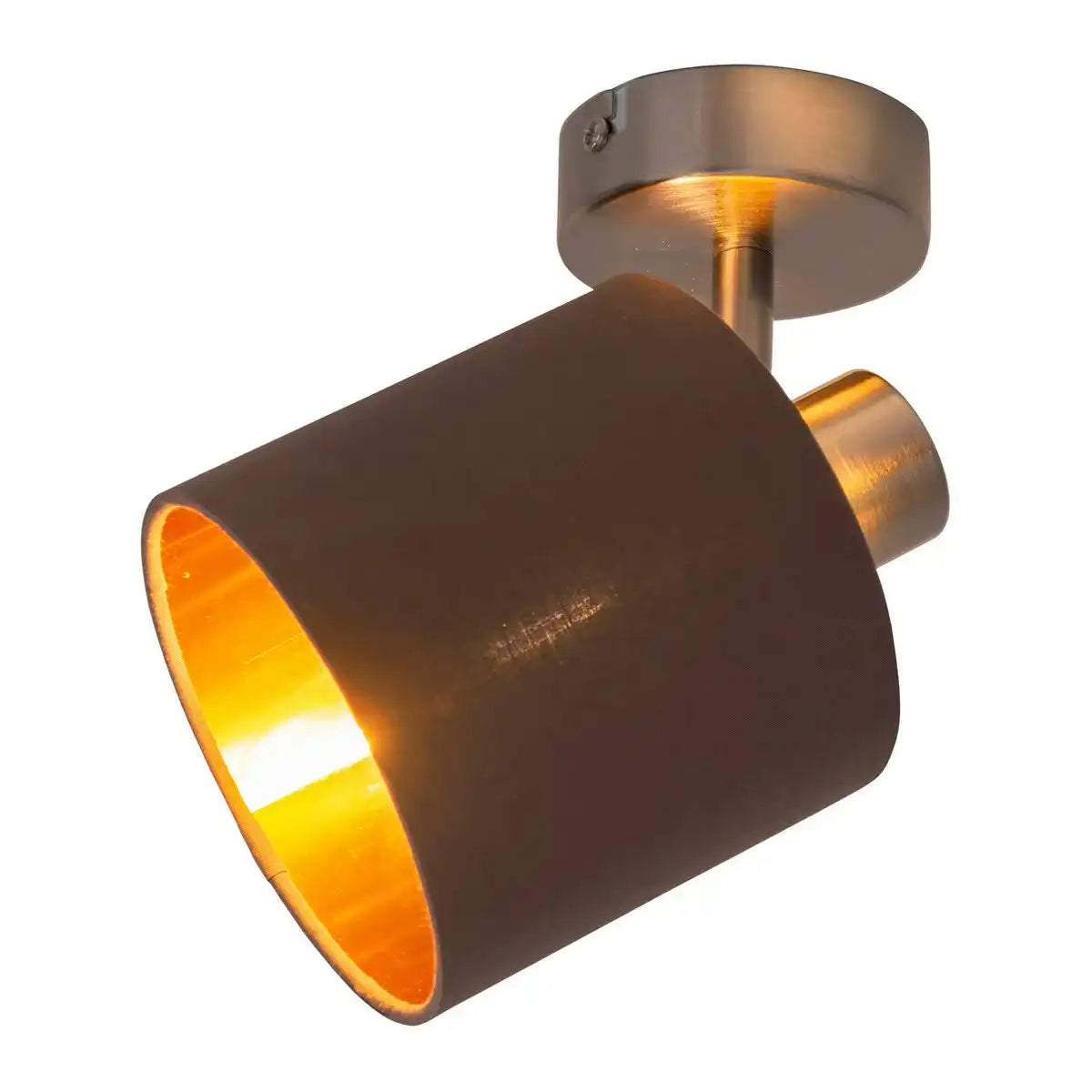 1er Wand- und Deckenspot "MARON" aus Metall satiniert-matt mit Stoffschirm in Braun, mit E14-Fassung, Lampe für Wohnzimmer, Esszimmer, Flur und Büro, ca. 17 x 12 cm