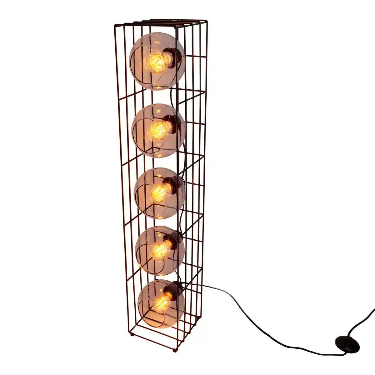 Glas-Stehleuchte "CESTA" Stehlampe aus schwarzem Metalldraht und getöntem Glas, mit E27-Fassung, 95 cm hoch, für Esszimmer, Wohnzimmer, Diele oder Büro,