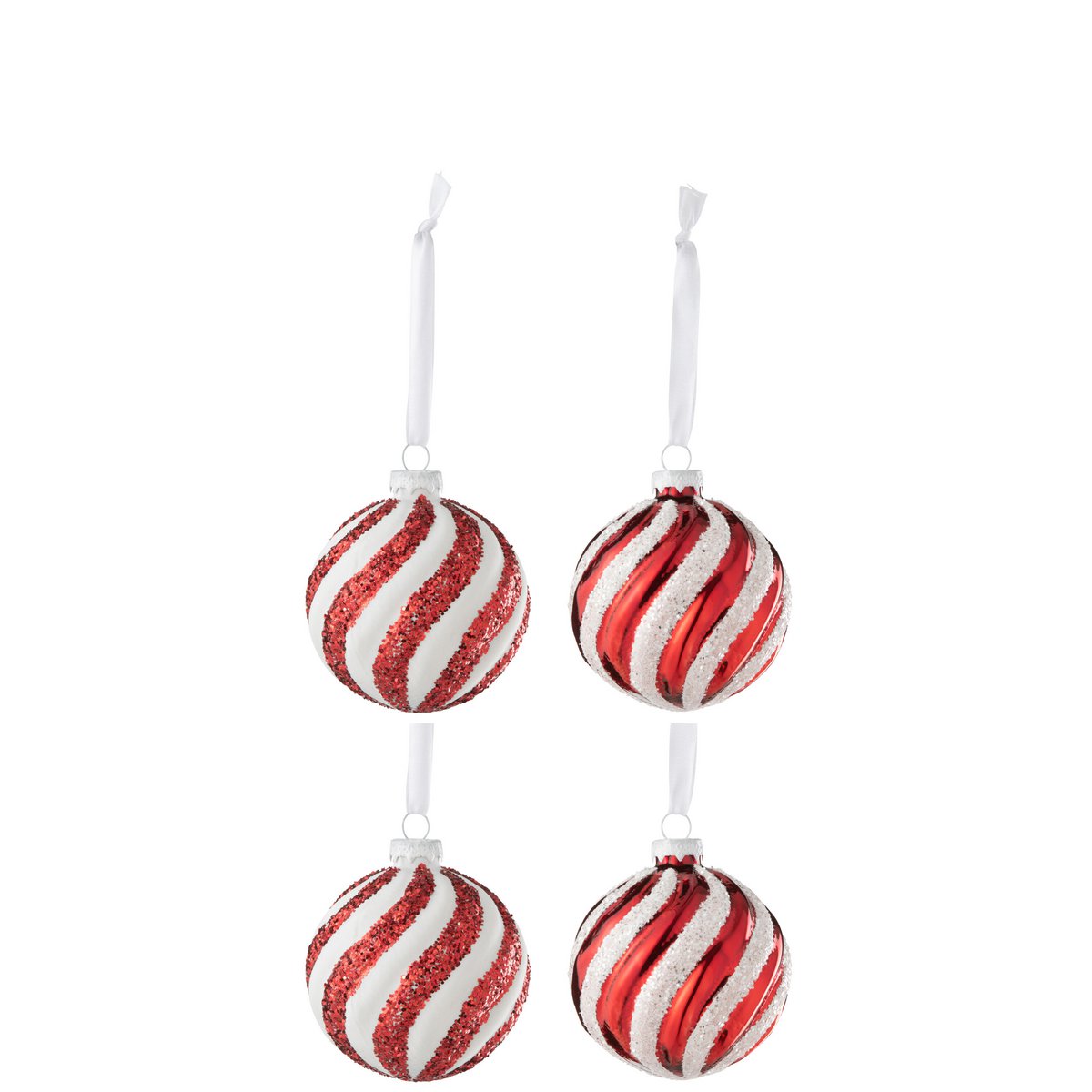 J -Linie Weihnachtsballlinien - Glas - weiß/rot - klein - Schachtel 8