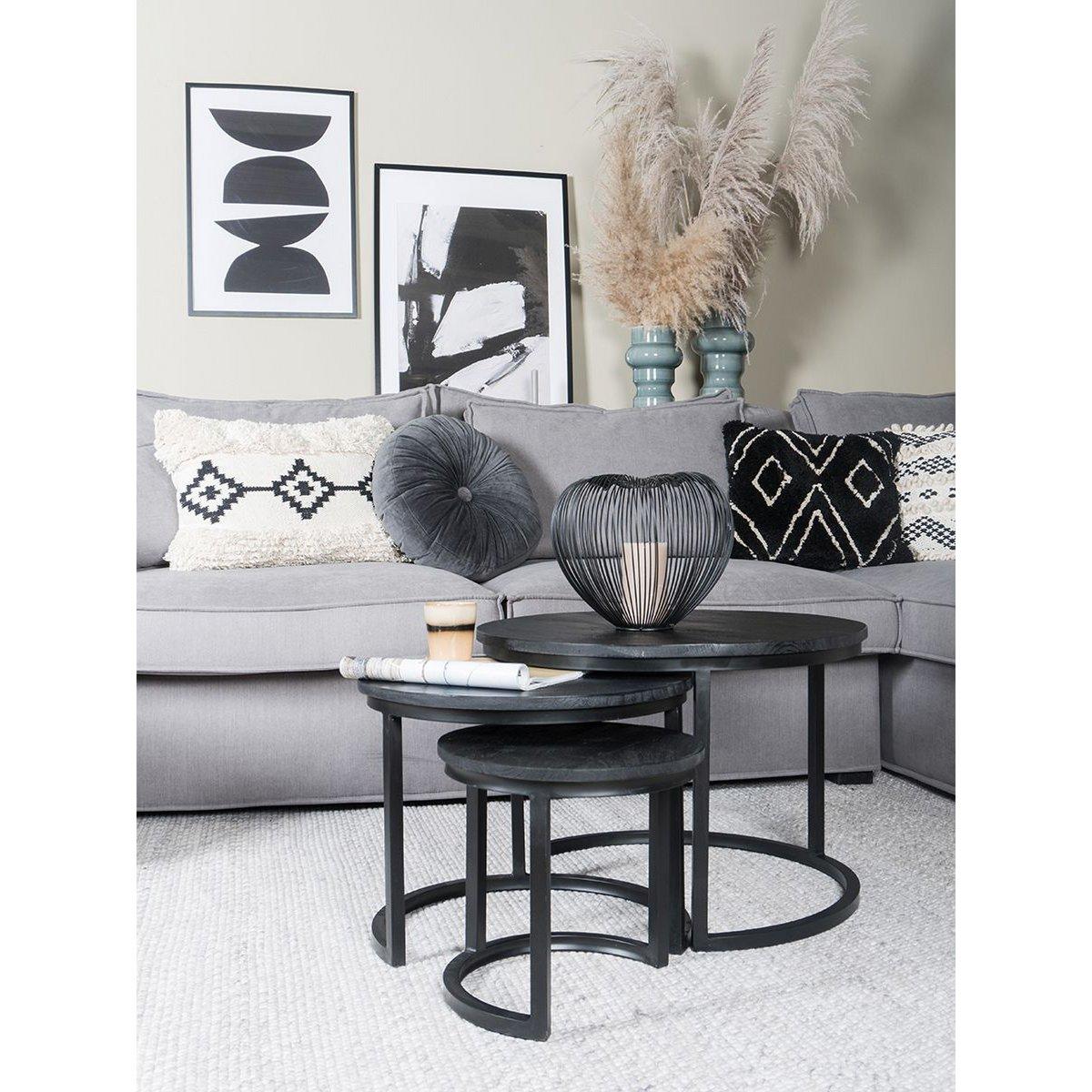 3er Couchtisch Set Industrielles schwarze Platte - HomeDesign Knaus