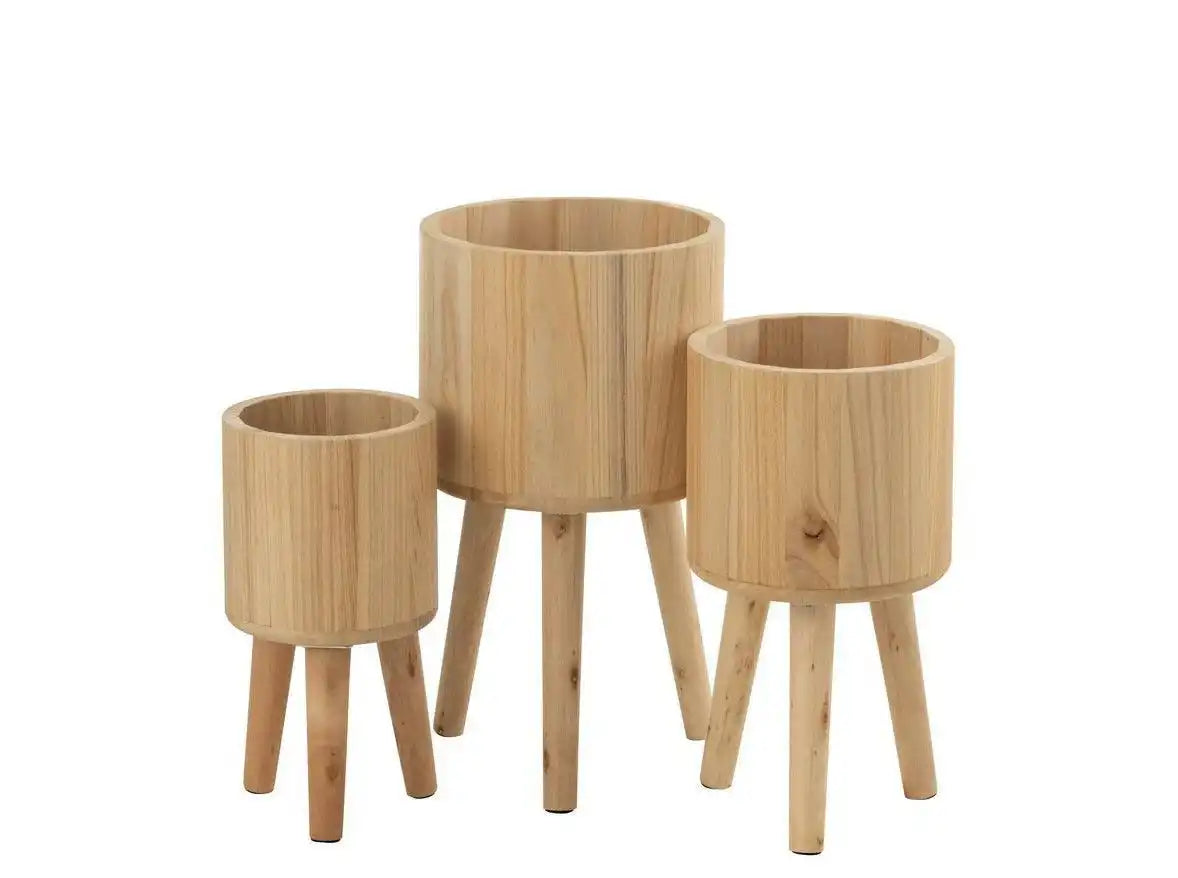 3er Set Blumentöpfe Classic Holz Natur - HomeDesign Knaus